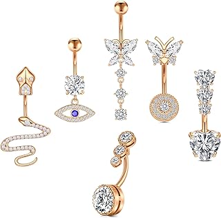TOKRING 14G 10mm Belly Button Ring Surgical Steel Dangle Belly Button rings Navel Belly Piercing Jewelry Butterfly Evil Eye Flower Diamond Heart Snake Shaped