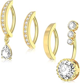 CandyHome 4Pcs 14G Belly Button Ring, Clicker Belly Rings for Women, Surgical Stainless Steel CZ Belly Button Piercing, Reverse Navel Rings Body Jewelry, Gold/Silver