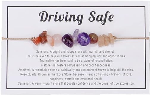 Healing Chakra Amethyst Crystal Beaded Bracelet with Caring Wish Card Adjustable Spiritual Anxiety Love Friendship Stone Beads Braide String Bracelet Yoga Meditation Dhyana for Women Men Girls Boys Jewelry Birthday Gifts Presents
