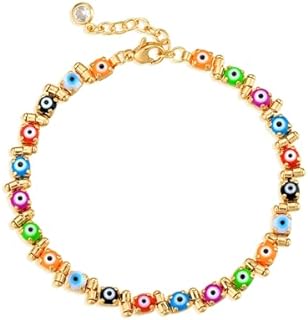 Lobster Claw 14K Gold Plated Evil Eye Bracelet with Link Chain & Cubic Zirconia for Women, Oval Design