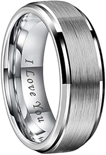 TUTISS 6mm 8mm Tungsten Rings for Men Women Engagement Wedding Bands Stepped Beveled Edges I Love You Engraved Comfort Fit
