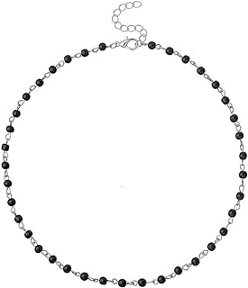Yalice Black Beaded Choker Necklace with Lobster Clasp and Cable Chain for Women and Girls - Dainty and Elegant Alloy Accessory