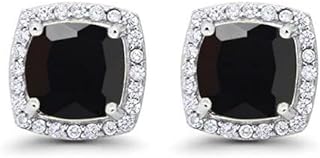 Paris Jewelry 18K White Gold Plated, Princess Cut, 4 Ct Created Black Sapphire Stud Earrings with Push Back Design