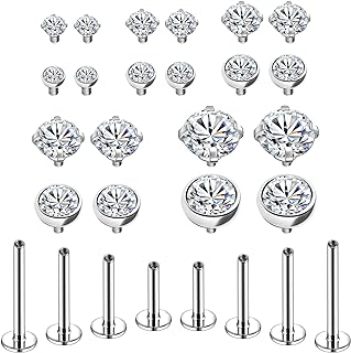 BodyAce 16G 18G Internal Thread Lip Rings, Surgical Steel Labret Studs Flat Back Earrings, CZ Nose Rings Studs Piercing Jewelry for Medusa/Monroe/Tragus/Helix/Cartilage