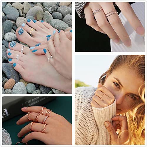 12PCS Silver Knuckle Rings Adjustable Open Rings for Women, 14K Gold Stackable Ring Set, Knot Wave Butterfly Flower Chain Dainty Thumb Rings Size Silver Cute Rings Jewelry for Teen Girls