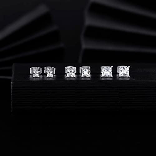 Princess Cut Moissanite Stud Earrings Set, S925 Sterling Silver Square Moissanite Diamond Stud Earrings Pack of 3 for Women Men 3-5mm