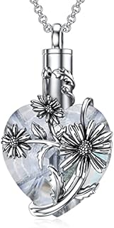 PELOVNY Birth Flower Cremation Jewelry for Ashes Sterling Silver with Teardrop/Heart Crystal Urn Necklace Memorial Keepsake Jewelry with Funnel Filler