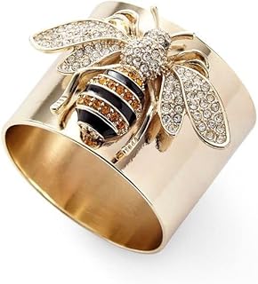 14K Gold Plating Bee Ring Men's Women's Signet Ring Hammered Handmade Turkish Artisan Designer Jewelry Bee Wide Full of Zircon Ring Boho Bee Spinner Ring for Women