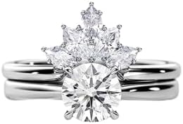 Classy 1.5CT Round Cut Moissanite Bridal Ring Set in White Gold - Crown Design Women's Wedding Ring Set in 925 Sterling Silver, 10K, 14K, 18K Gold Options Available