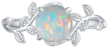 MRENITE Silver/10K/14K/18K Gold Leaf Design Vine Gemstone Ring for Women 1 Carat Twig Art Deco Round Birthstone Statement Rings Jewelry Gift for Her