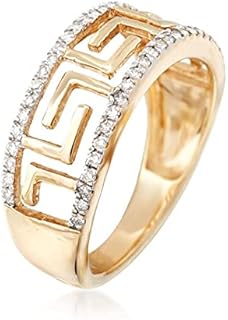 1 CT Round Shape Sparkling White Cubic Zirconia Greek Key Design Wedding Engagement Band Ring in 14K Yellow Gold Plated 925 Sterling Silver (1 Cttw)