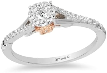 Enchanting Jewelili Disney Belle Promise Ring with White Diamonds, Perfect for Her, Rose-Shape Design in 10K White & Rose Gold