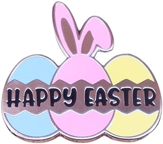 Enameled Easter Bunny and Eggs Brooch with Pin Clasp for Women and Girls - Fun Holiday Party Lapel Pin Accessory Gift for Daughter or Niece