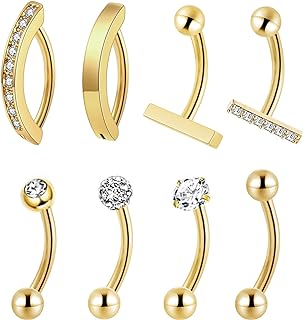 LOAYHOAY 8PCS 14G Clicker Belly Button Rings for Women Girls Stainless Steel Navel Rings Reverse Tiny Belly Rings Body Piercing Set