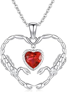 Scorpion Necklace 925 Sterling Silver Garnet Heart Necklace Scorpion Pendant Jewelry Valentines day Birthday Gift for Women Her