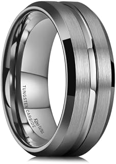 King Will 8mm Tungsten Wedding Rings for Men Gunmetal Plated Grooved Center Brushed Men's Wedding Band Gifts for Him Size 7-14 Comfort Fit