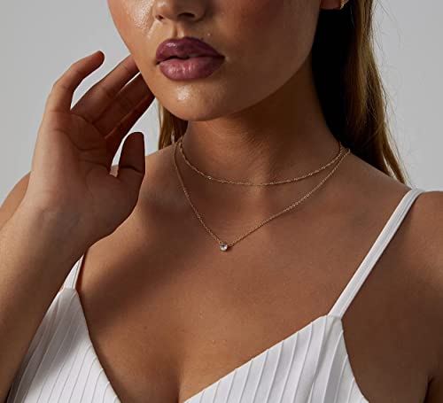 Gold Necklace for Women,Dainty Gold Necklaces 14k Gold Plated Diamond Necklaces Cute CZ Solitaire Choker Necklaces for Women Simple Cubic Zirconia Pendant Necklace Trendy Jewelry Gifts