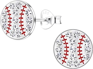 Solid 925 Sterling Silver Sports Fan Stud Earrings Hypoallergenic, Baseball, Basketball,Tennis ball, Soccer ball, Football, Volleyball Your Choice