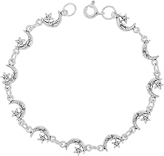 Spring Ring Clasp Sailor Moon Charm Bracelet, Rope Chain, Elegant Sterling Silver Moon & Star Design for Women and Girls from Thailand