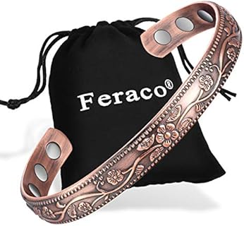 Feraco Copper Bracelet for Women Pain Relief, Ultra Strength Magnetic Therapy Bracelets, 99.99% Pure Copper Cuff Bangle with 3500 Gauss Neodymium Magnets, Adjustable, Vintage Flower Collection