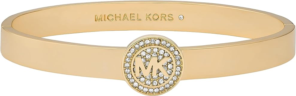 Michael Kors Women's Box-Tongue Clasp White Gold Bangle Bracelet with Box Chain Design, Hypoallergenic Brass Material