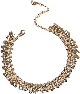 Bomine Boho Bell Indian Anklet Bracelets Gold Rhinestone Tassel Foot Anklets Chain Beach Summer Foot Jewelry for Women and Girls