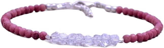 Herkimer diamond stack/Rhodonite rondelle 5mm faceted 7inch Sterling Silver Stacking Beaded Bracelet, Simple Layering, Dainty Gemstone Bracelet, Fine Jewelry, Minimalist,