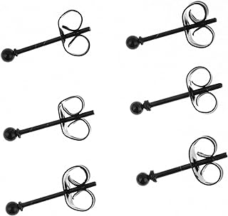Memsion 316L Surgical Steel Earrings Hypoallergenic Black Ball Stud Earrings Set for Women Men Girls Nickel Free Cartilage Ear Rings