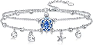 SHUSUKUE Ankle Bracelet for Women 925 Sterling Silver Sea Turtle/Four Leaf Clover/Rose/Infinity/Flamingo/Fox Anklet Bracelet Adjustable Beaded Layered Anklet Best Friend Summer Beach Holiday Jewelry for Women Girls 7"-11"