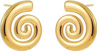 Women's SLOONG 18K Gold Plated Wrap Design Chunky Teardrop Stud Earrings with Push Back Closure - Lightweight Hypoallergenic Copper Earrings