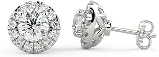 1-1.5 Carat IGI Certified Lab-Grown VS1 Diamond Stud Earrings with Friction Post and Butterfly Back for Women, Round Halo Design in 14k White Gold