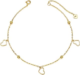 14K Yellow Gold Heart Anklet with Box Chain and Lobster Claw Clasp, Hypoallergenic Love Jewelry for Women and Girls - Elegant Beach-Ready Design