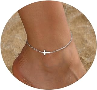 NONAMOIS Ankle Bracelets for Women Dainty 18K Gold Plated Anklet Waterproof Round Beaded Paperclip Herringbone Pearl Chain Anklets Waterproof Beach Foot Jewelry Gift