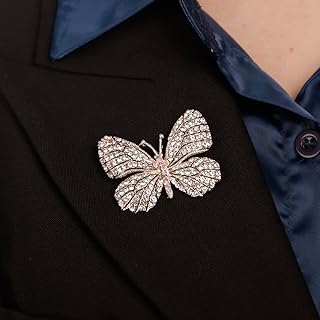 Wine and Yellow Crystal Rhinestones Butterfly Brooch Lapel Pins for Women Men Unisex Safety Pin