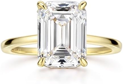 18K Gold Plated 4ct Emerald Cut Cubic Zirconia Engagement Rings For Women Sterling Silver Wedding Ring Promise Ring Sterling Silver Wedding Band