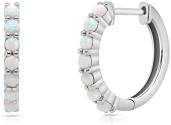2.5MM Round Shape Simulated Opal Huggie Hoop Earrings In 14k Gold Plated 925 Sterling Silver Jewelry For Women