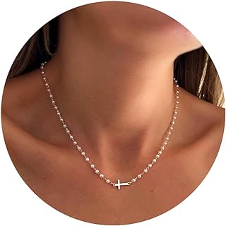 IEFWELL Women's Minimalist Cross Necklace with Rolo Chain and Lobster Clasp - Elegant 14K Gold Plated Brass Choker, No Gemstone, Ideal Gift for Women and Girls