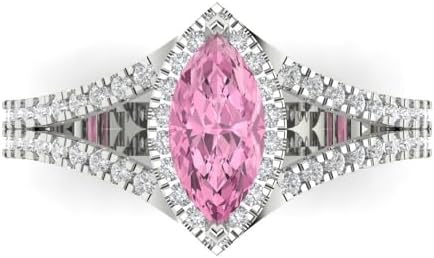 14k White Gold Marquise Solitaire Ring with Pink Cubic Zirconia for Engagements or Anniversaries by Clara Pucci