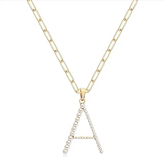 XOCARTIGE 18K Gold Plated Paperclip Necklace with Pearl Initial Pendant for Women - C-Link Chain, Lobster Clasp - Ideal Gift for Anniversaries, Birthdays