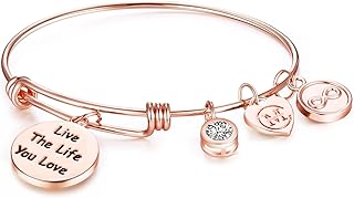 Charmire Expandable Inspirational Bangle Bracelets (Rose Gold-Live The Life You Love)