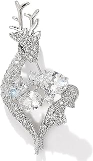 Stunning Silver Reindeer Brooch With Gemstone Accents and Secure Pin Clasp, Ideal for Women - Art Nouveau Design