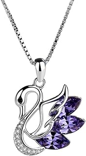 Swan Pendant Necklace for Women, 14K White Gold Plated Colorful Marquise Cubic Zirconia Delicate Necklace for Mother, Ladies, Girls 18+2 inch