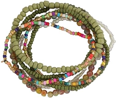 Pingyongchang Boho Colorful Handmade Stackable Bead Bracelets Set Multicolor Seed Layered Stretch Bangle Bracelets Vaction Beach Trendy Jewelry Gifts for Women