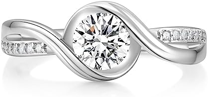 Mameloly 0.8CT 925 Sterling Silver Engagement Rings for Women Round Cut Solitaire Half Eternity Cubic Zirconia CZ Wedding Band Promise Rings for Her Twisting Infinity Size 4-10