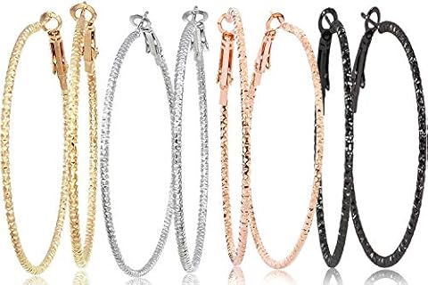 Silver Gold Gunmetal Grey Rhodium Plate Hoop Earrings Set For Women Teen Jewelry Diamond Cut 3 Pairs