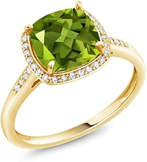 10K Yellow Gold Cushion-Cut Malachite and Diamond Accent Engagement Ring by Gem Stone King, Available in Sizes 5-9