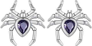 Sterling Silver Skull Spider Stud Earrings with Cubic Zirconia - Gothic Halloween Inspired Jewelry for Women with Push Back Design
