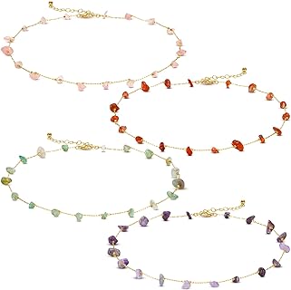 Carnelian Necklace 4 Pieces Carnelian Crystal Necklace for Women Gold Turquoise Necklace Beach Necklace Gemstone Chip Necklace Amethyst Necklace Crystal Stone Choker Necklace for Women Girl Decoration