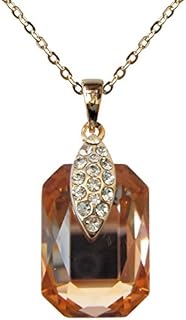 Navachi 18k Gold Plated Cubic Zirconia Square Pendant Necklace with Adjustable Cable Chain & Lobster Clasp
