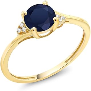 Lobster Clasp 10K Yellow Gold Sapphire and Diamond Accent Engagement Ring for Women, Round Design, Available in Sizes 5 to 9
